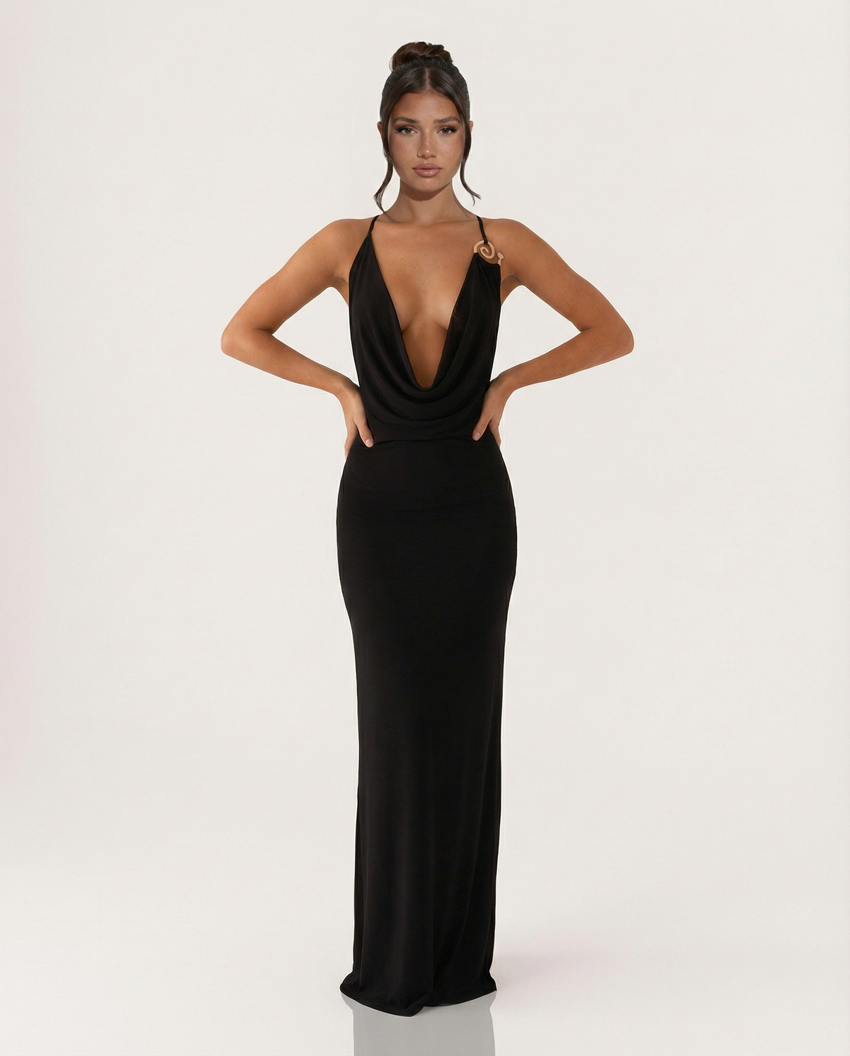 EVIE | Cowl Neck Open Back Bodycon Maxi Dress