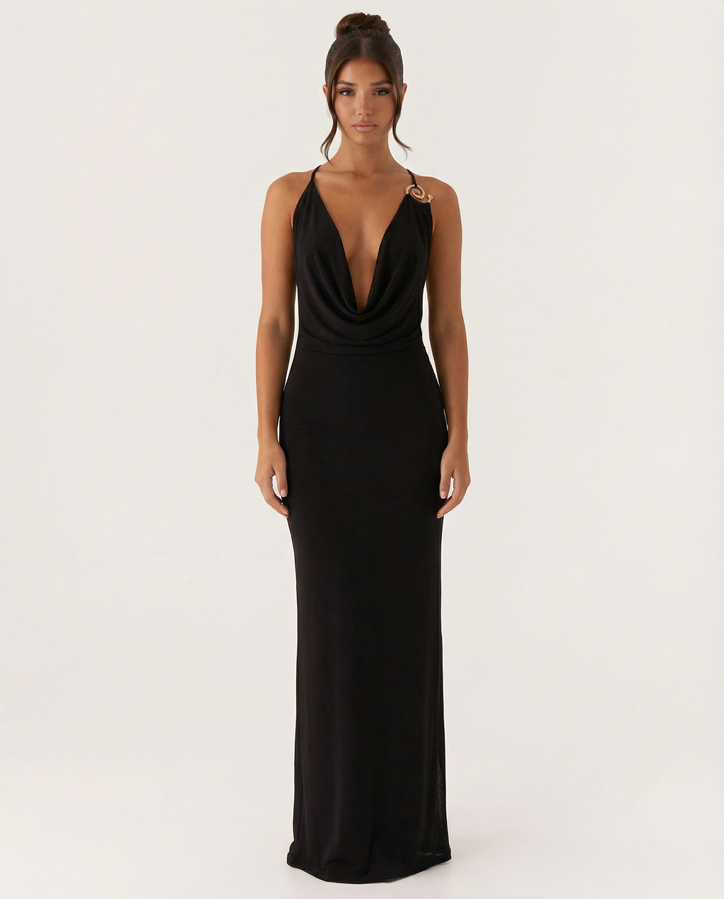 EVIE | Cowl Neck Open Back Bodycon Maxi Dress