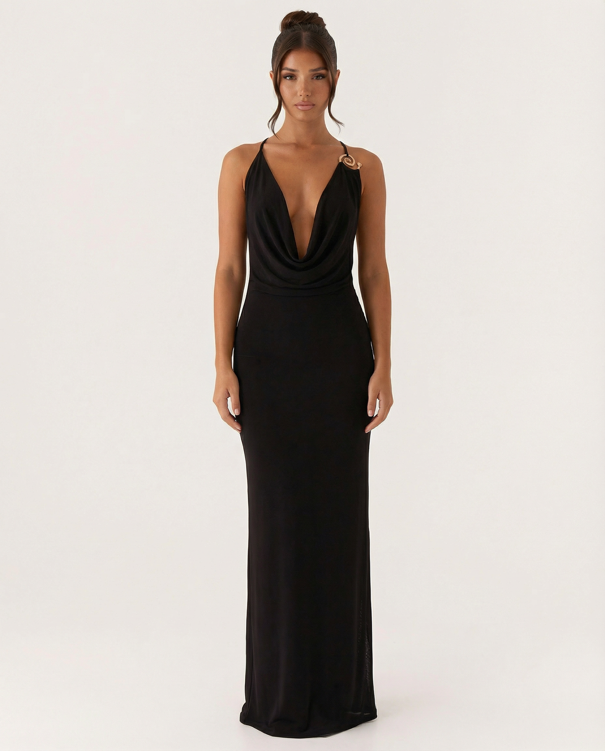 EVIE | Cowl Neck Open Back Bodycon Maxi Dress