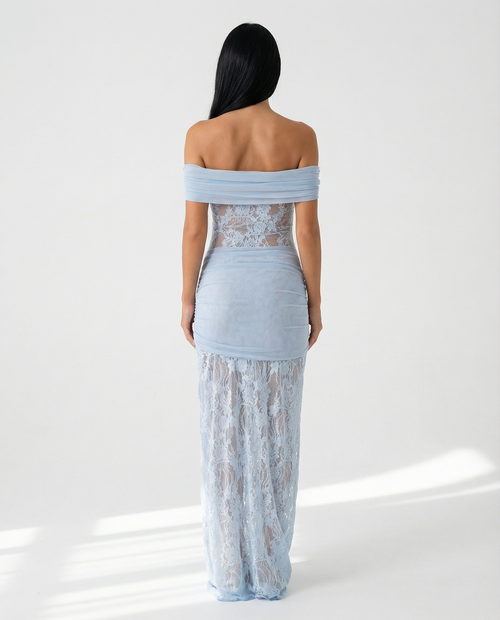 EVIE | Off Shoulder Lace Panel Twist Knot Maxi Dress