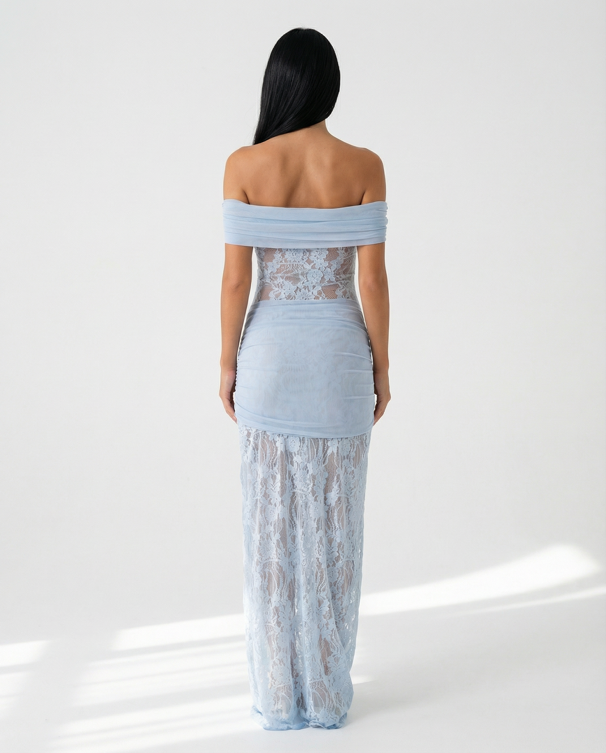 EVIE | Off Shoulder Lace Panel Twist Knot Maxi Dress