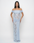 EVIE | Off Shoulder Lace Panel Twist Knot Maxi Dress