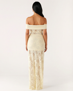 EVIE | Off Shoulder Lace Panel Twist Knot Maxi Dress