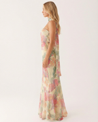 EVIE | Floral Strapless Chiffon Maxi Dress with Scarf