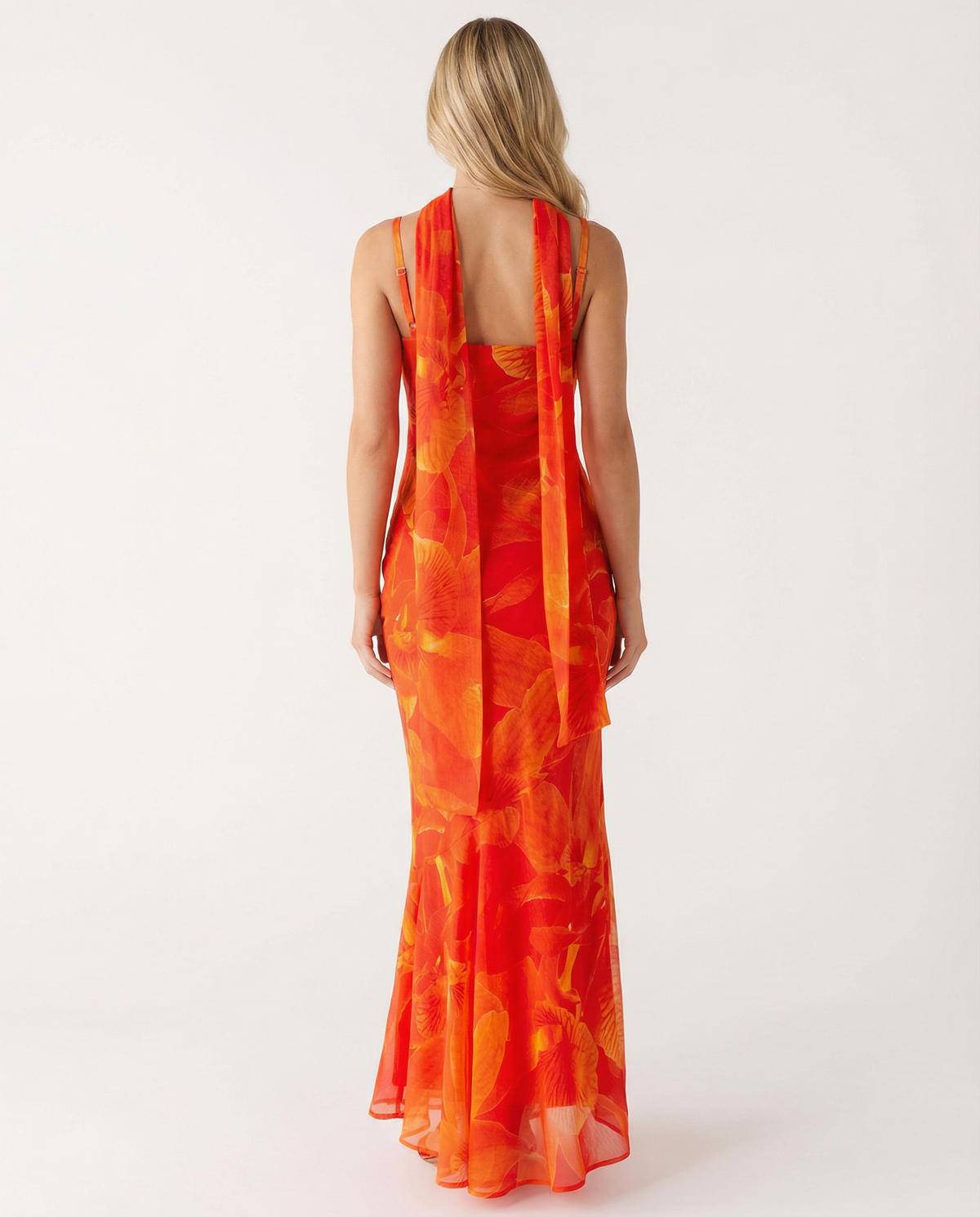 EVIE | Floral Strapless Chiffon Maxi Dress with Scarf