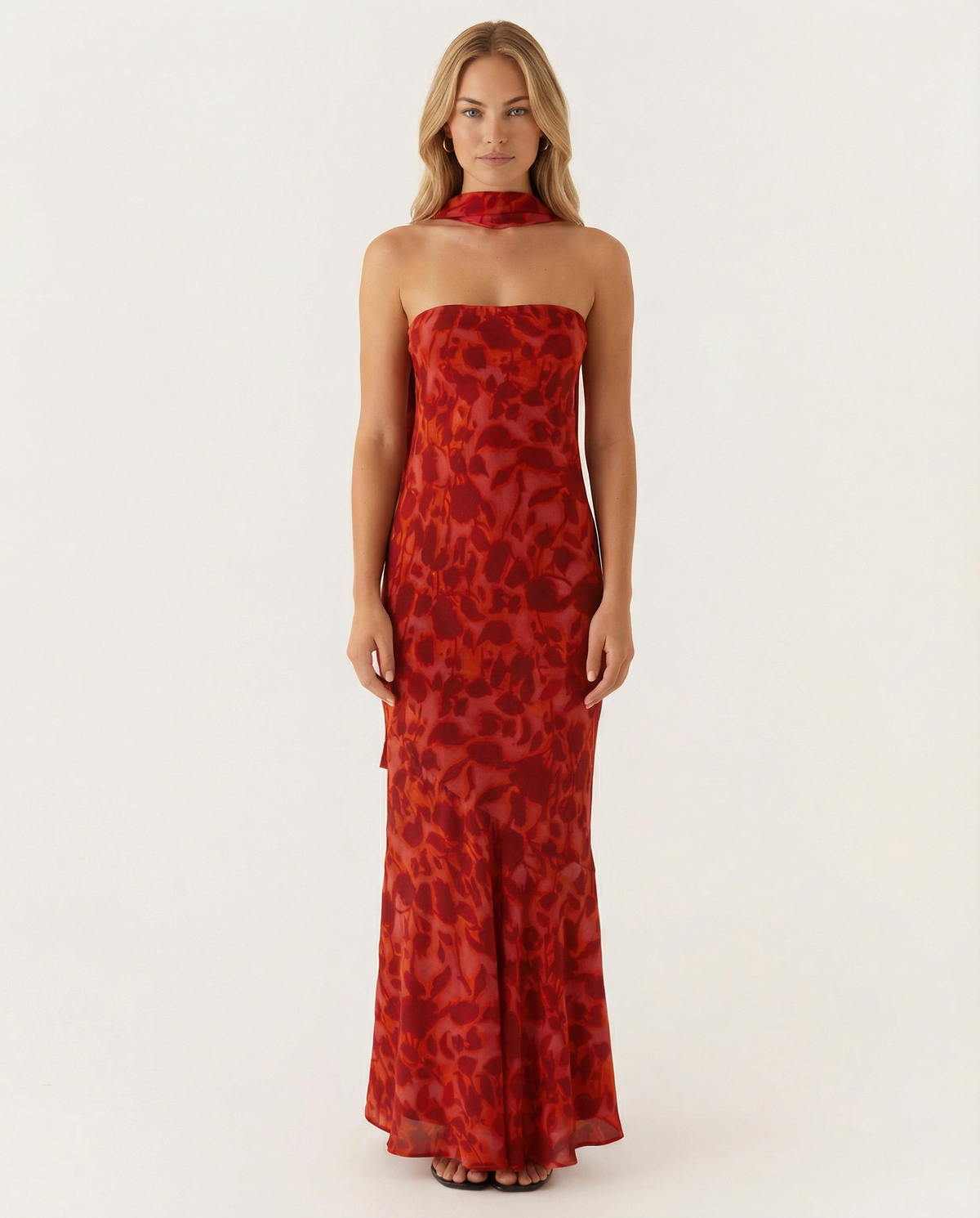 EVIE | Floral Strapless Chiffon Maxi Dress with Scarf