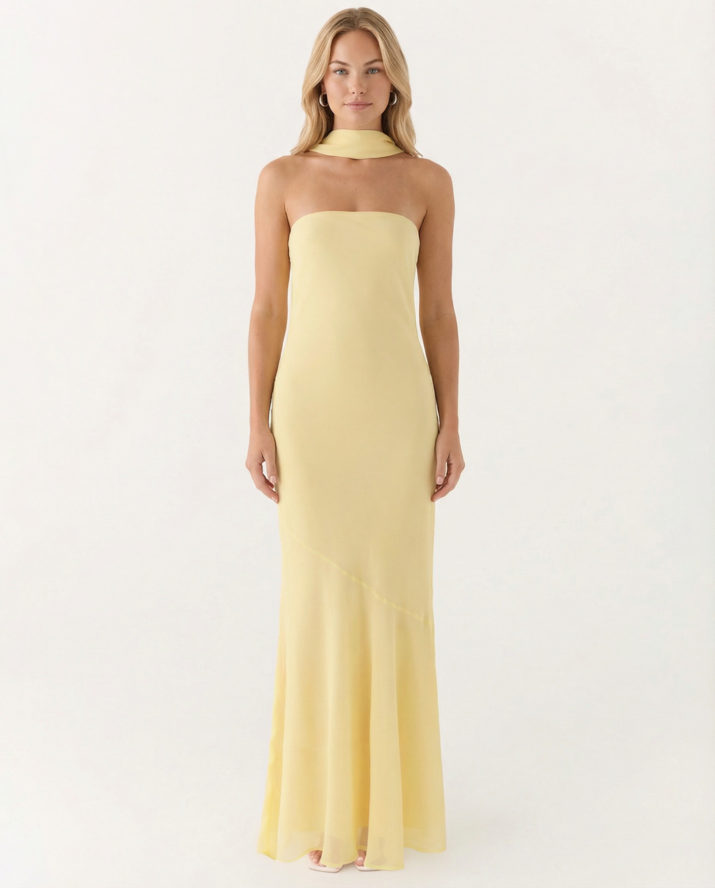 EVIE | Floral Strapless Chiffon Maxi Dress with Scarf