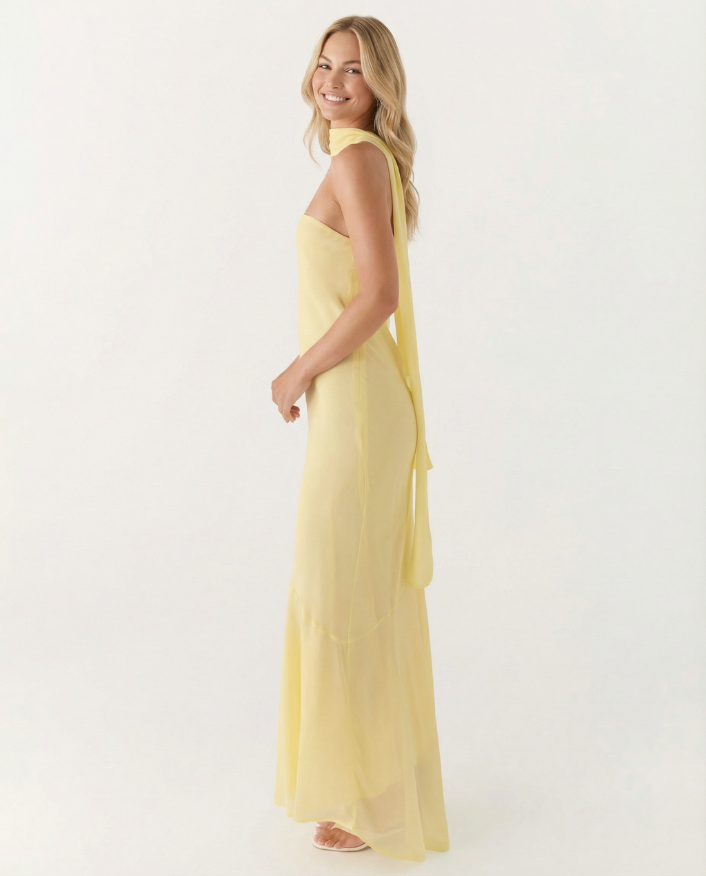 EVIE | Floral Strapless Chiffon Maxi Dress with Scarf