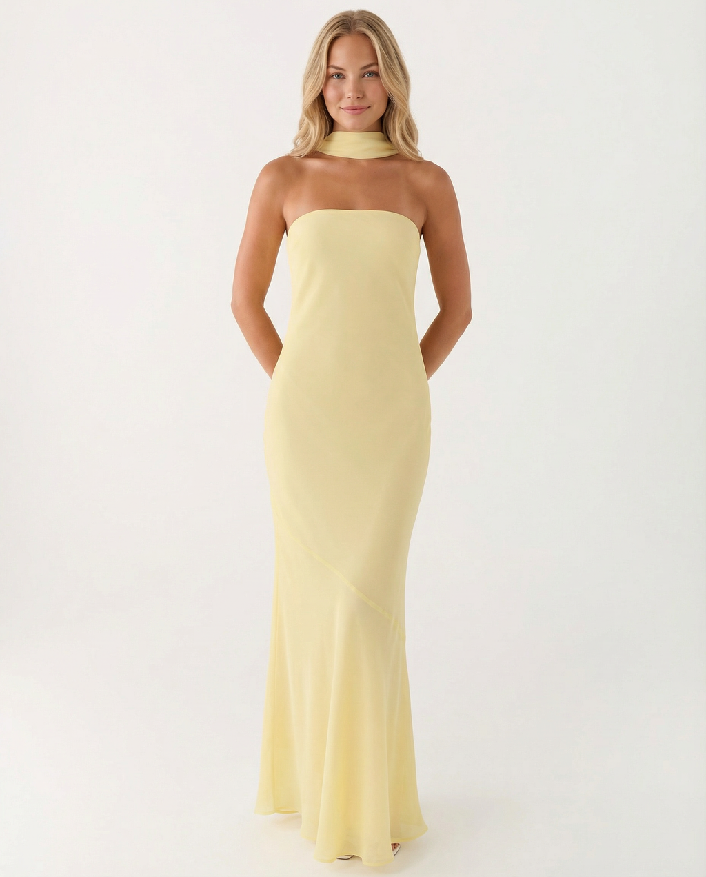 EVIE | Floral Strapless Chiffon Maxi Dress with Scarf