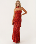EVIE | Floral Strapless Chiffon Maxi Dress with Scarf