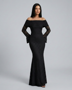 EVIE | Lace Off Shoulder Long Sleeve Maxi Dress