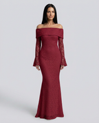 EVIE | Lace Off Shoulder Long Sleeve Maxi Dress