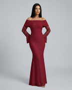EVIE | Lace Off Shoulder Long Sleeve Maxi Dress