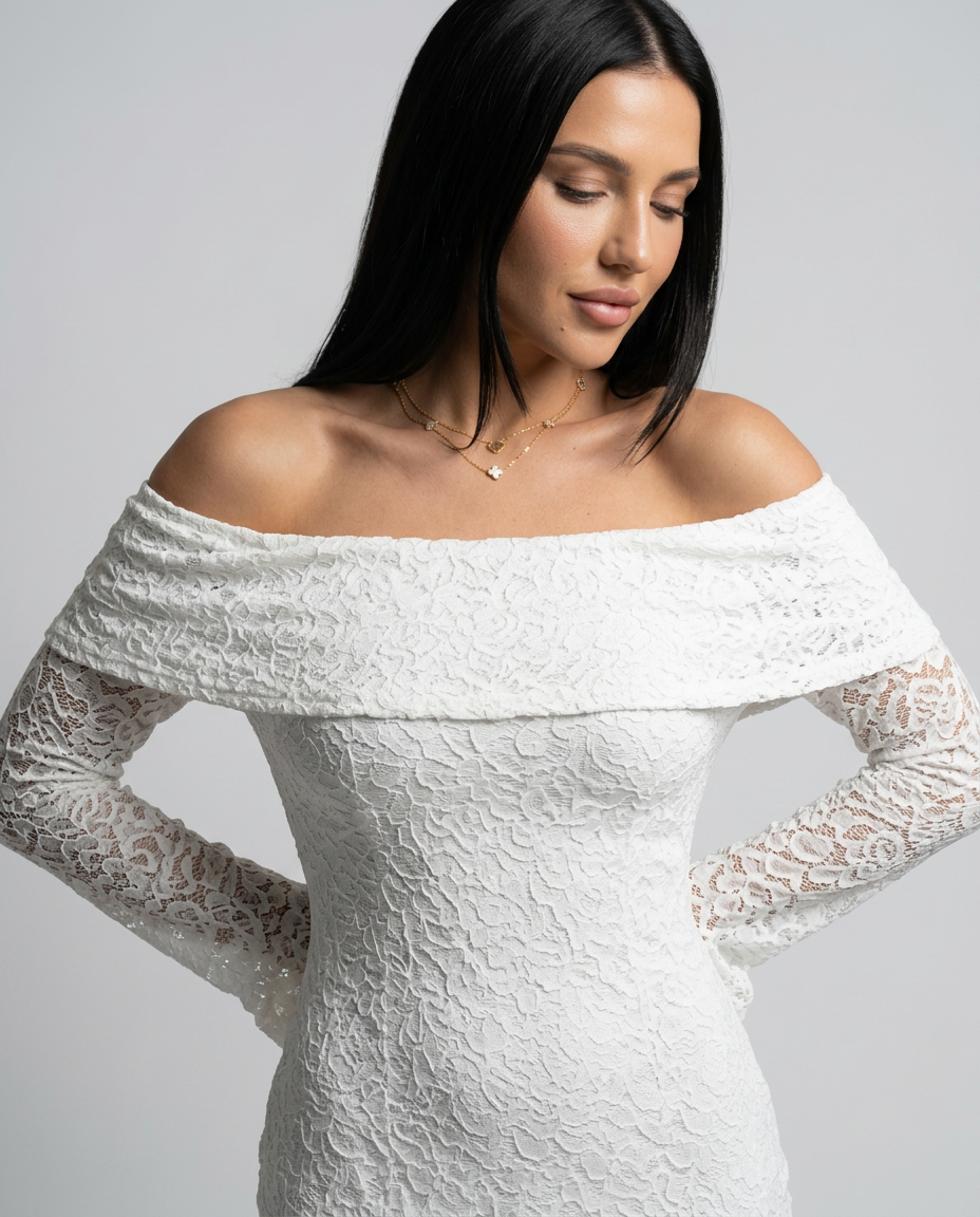 EVIE | Lace Off Shoulder Long Sleeve Maxi Dress