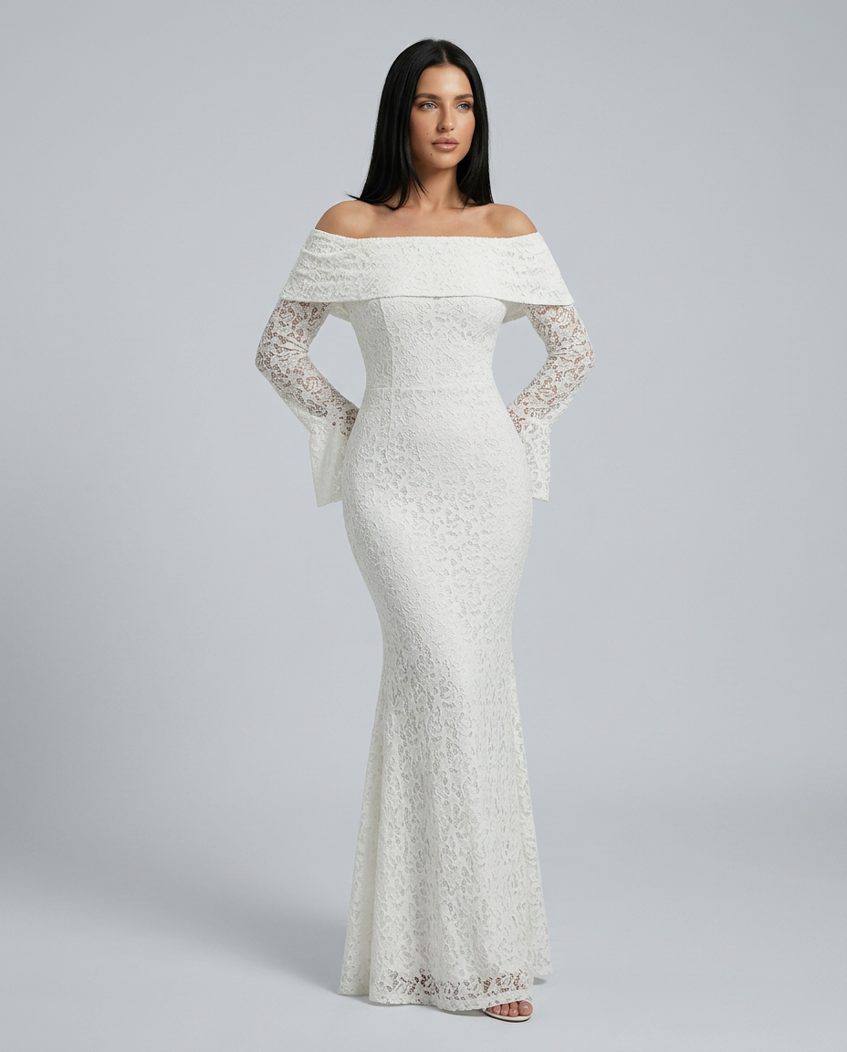 EVIE | Lace Off Shoulder Long Sleeve Maxi Dress