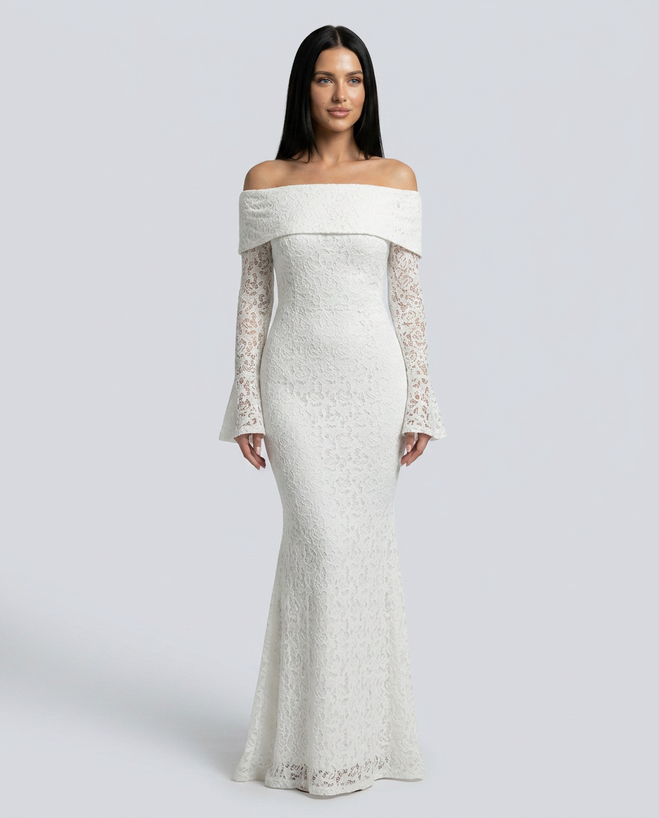 EVIE | Lace Off Shoulder Long Sleeve Maxi Dress
