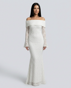 EVIE | Lace Off Shoulder Long Sleeve Maxi Dress