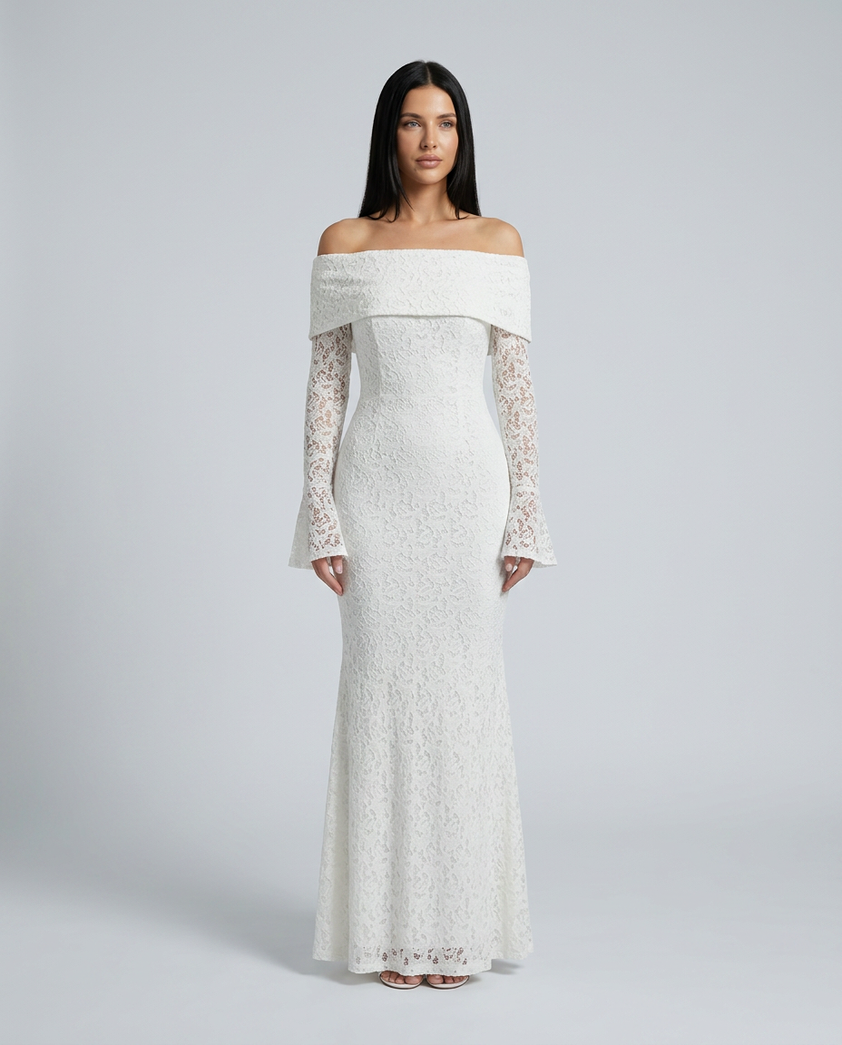 EVIE | Lace Off Shoulder Long Sleeve Maxi Dress