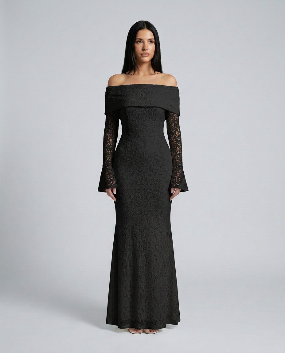 EVIE | Lace Off Shoulder Long Sleeve Maxi Dress