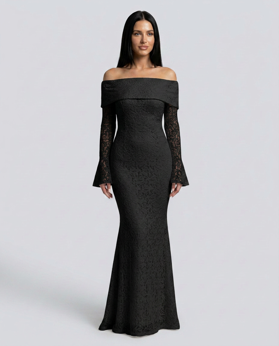 EVIE | Lace Off Shoulder Long Sleeve Maxi Dress