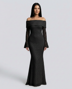 EVIE | Lace Off Shoulder Long Sleeve Maxi Dress