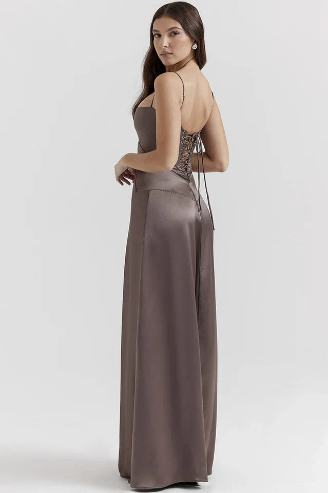 EVIE | Satin Lace-Up Back Maxi Dress