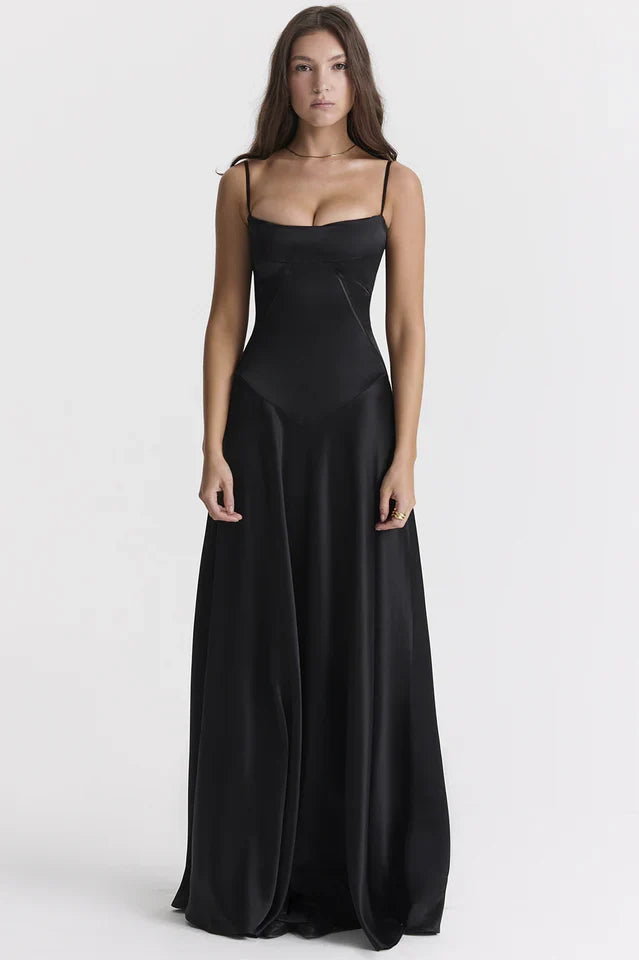 EVIE | Satin Lace-Up Back Maxi Dress
