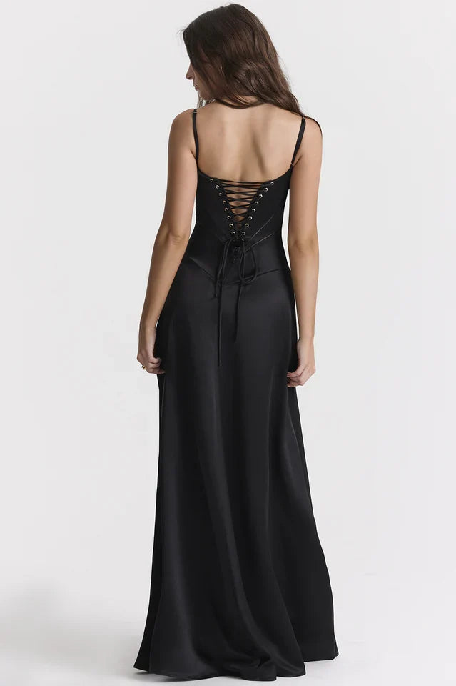 EVIE | Satin Lace-Up Back Maxi Dress