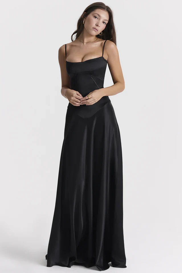 EVIE | Satin Lace-Up Back Maxi Dress