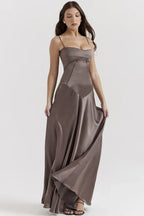 EVIE | Satin Lace-Up Back Maxi Dress