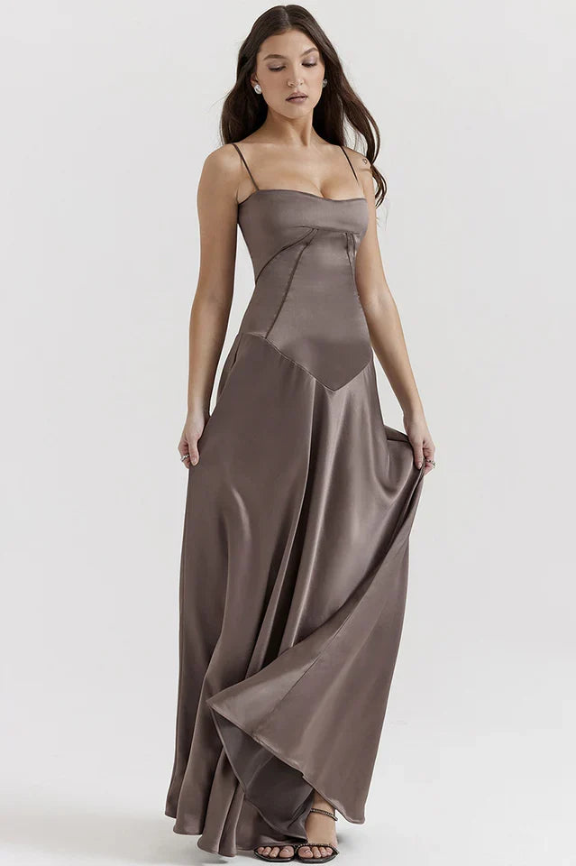 EVIE | Satin Lace-Up Back Maxi Dress