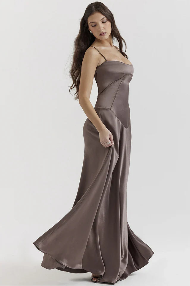 EVIE | Satin Lace-Up Back Maxi Dress