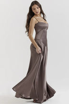 EVIE | Satin Lace-Up Back Maxi Dress