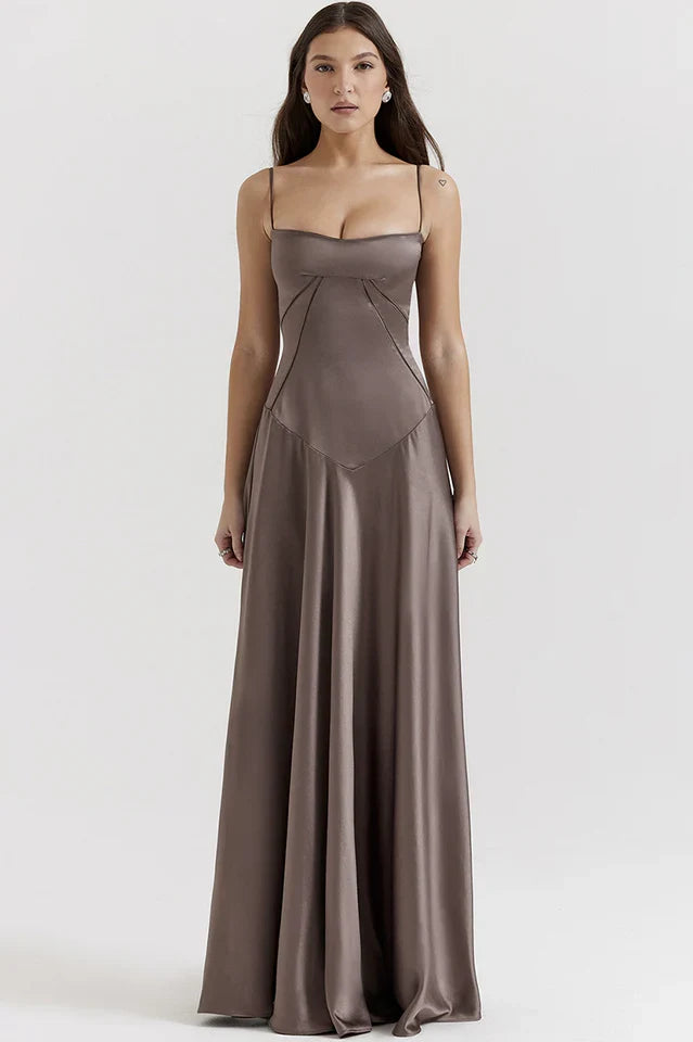 EVIE | Satin Lace-Up Back Maxi Dress