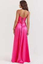 EVIE | Satin Lace-Up Back Maxi Dress