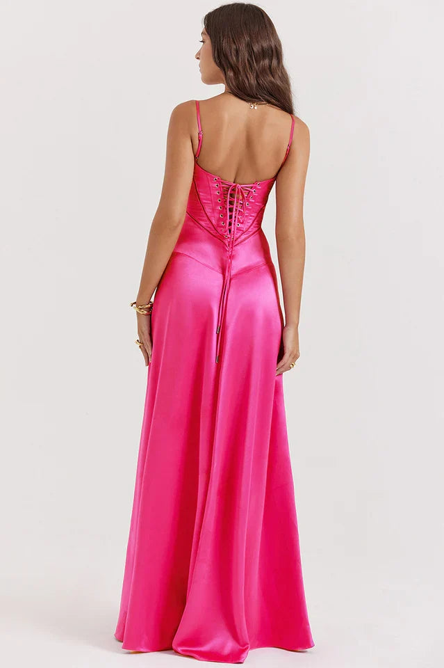 EVIE | Satin Lace-Up Back Maxi Dress