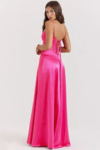 EVIE | Satin Lace-Up Back Maxi Dress