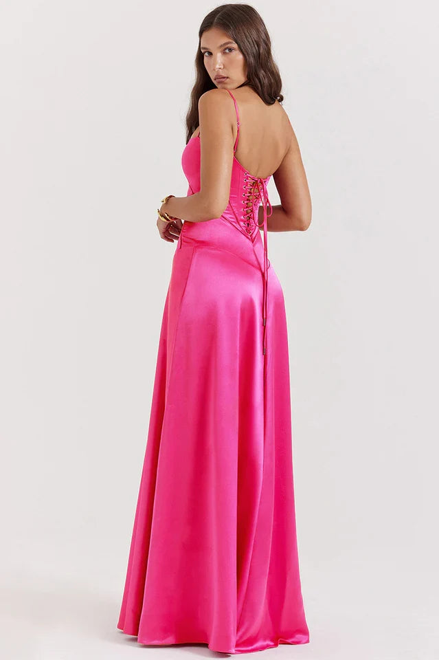 EVIE | Satin Lace-Up Back Maxi Dress