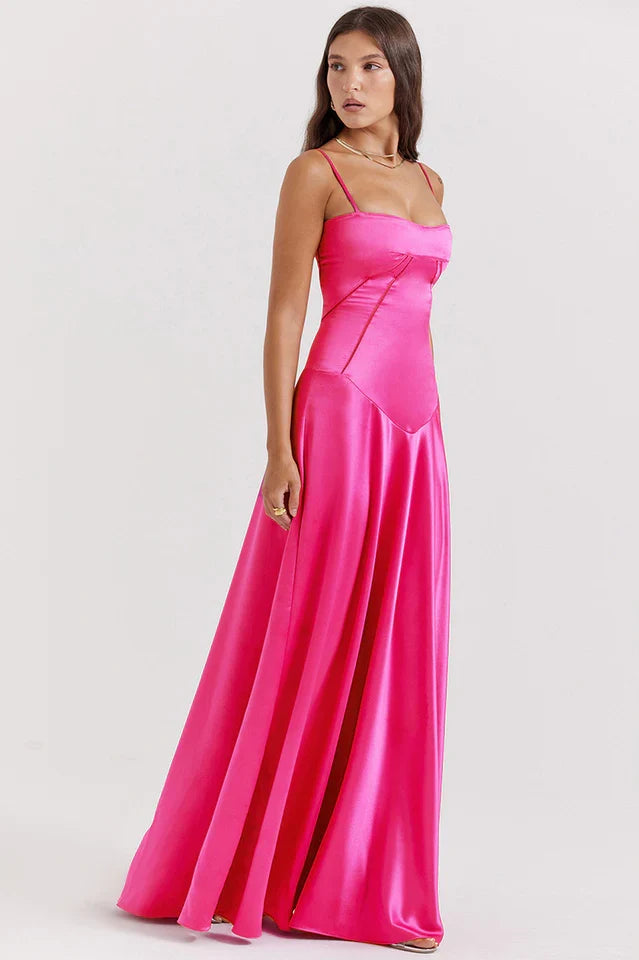 EVIE | Satin Lace-Up Back Maxi Dress