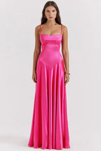 EVIE | Satin Lace-Up Back Maxi Dress