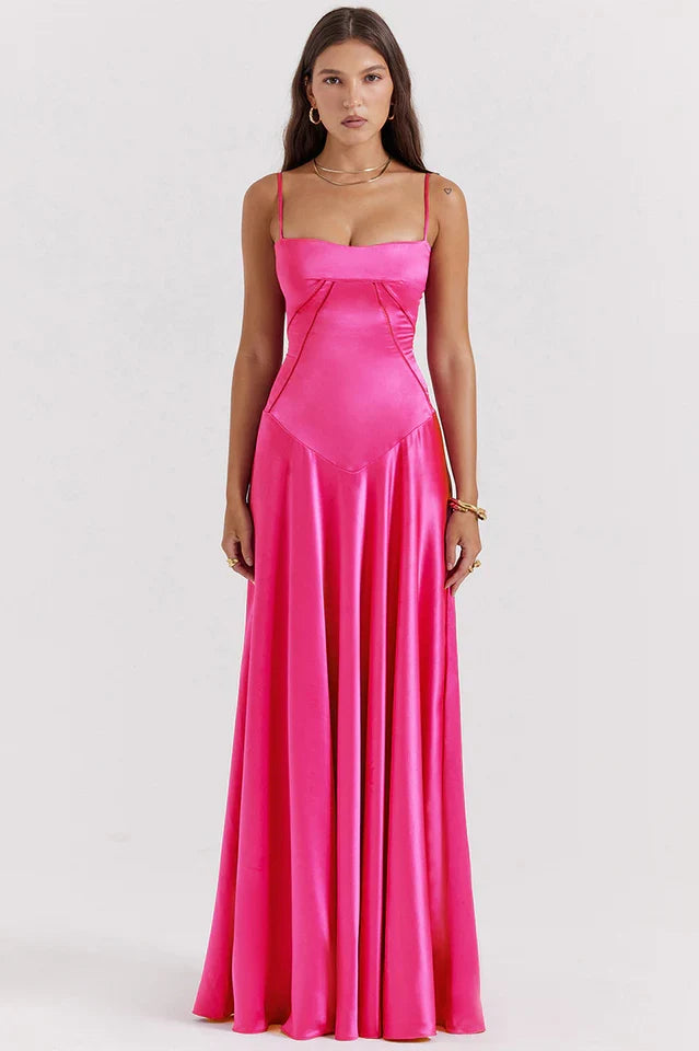 EVIE | Satin Lace-Up Back Maxi Dress