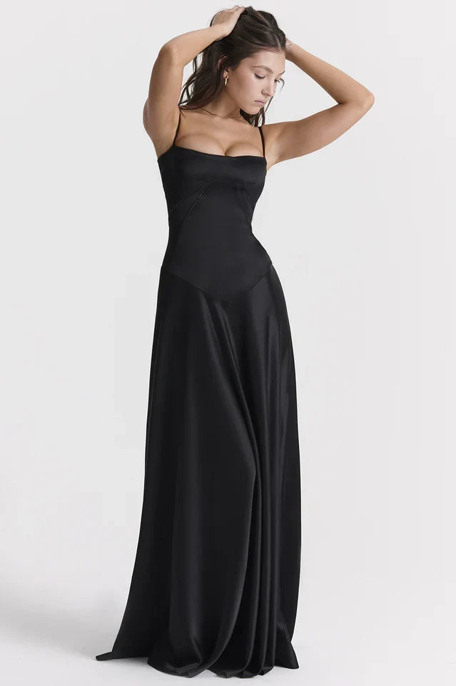 EVIE | Satin Lace-Up Back Maxi Dress