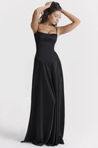 EVIE | Satin Lace-Up Back Maxi Dress