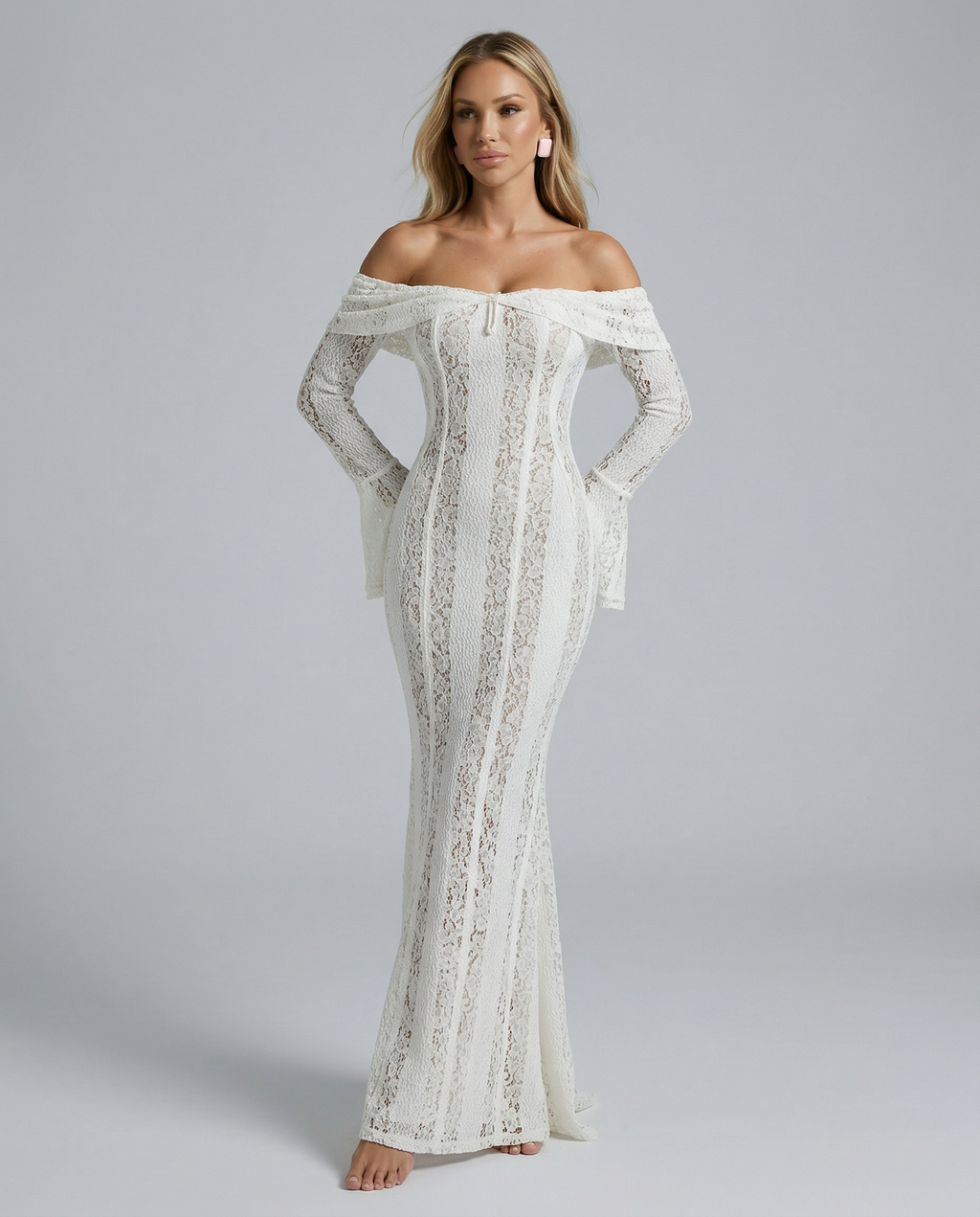 EVIE | Off Shoulder Lace Floral Maxi Dress