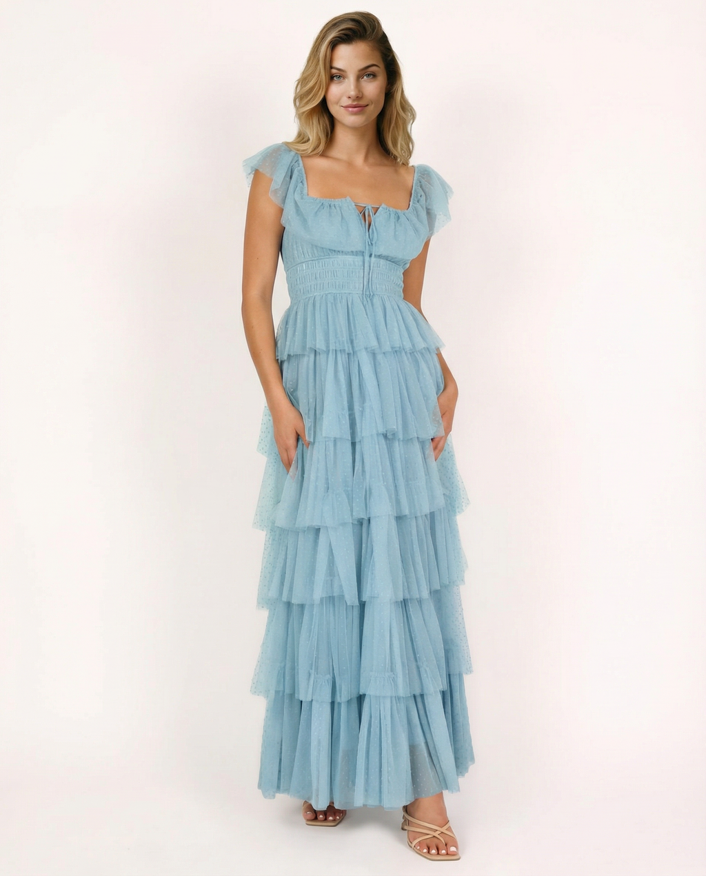 EVIE | Short Sleeve Tiered Ruffle Maxi Dress