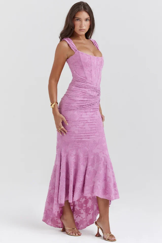 EVIE | Floral Texture Corset Maxi Dress