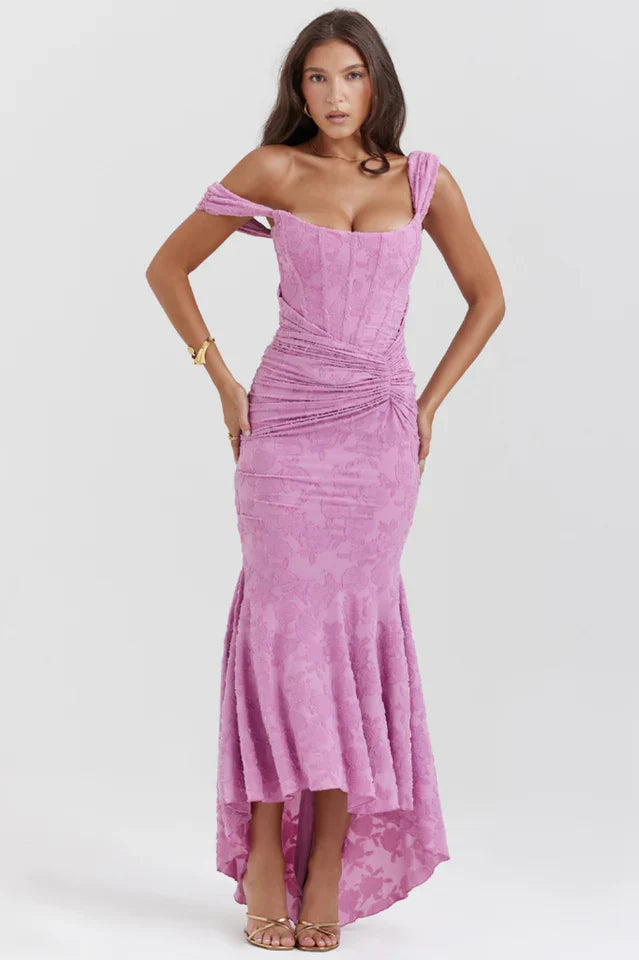 EVIE | Floral Texture Corset Maxi Dress