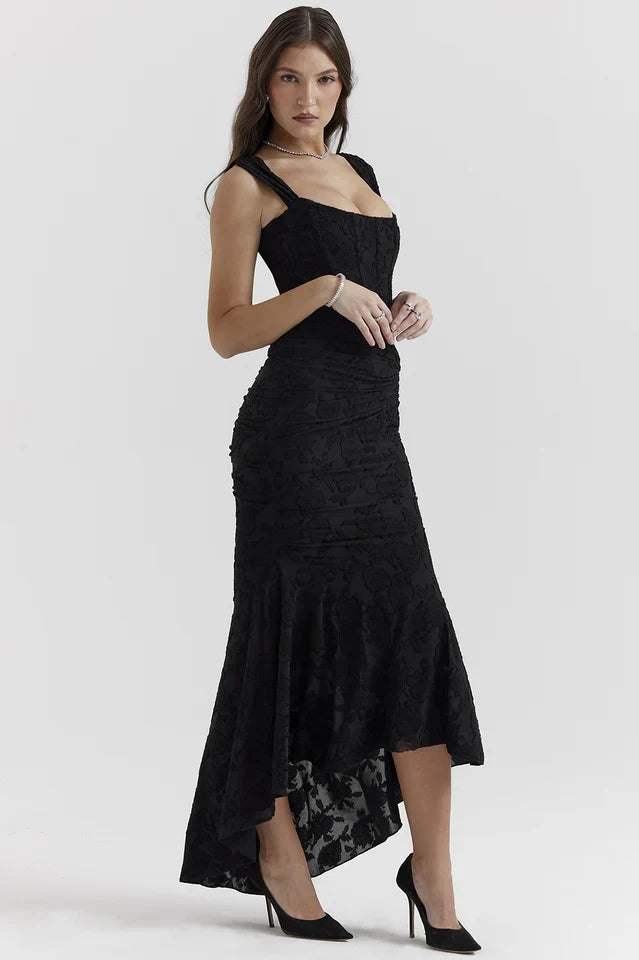 EVIE | Floral Texture Corset Maxi Dress