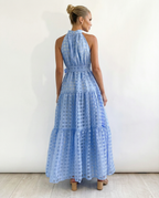 EVIE | Halter Neck Tie Waist Tiered Maxi Dress