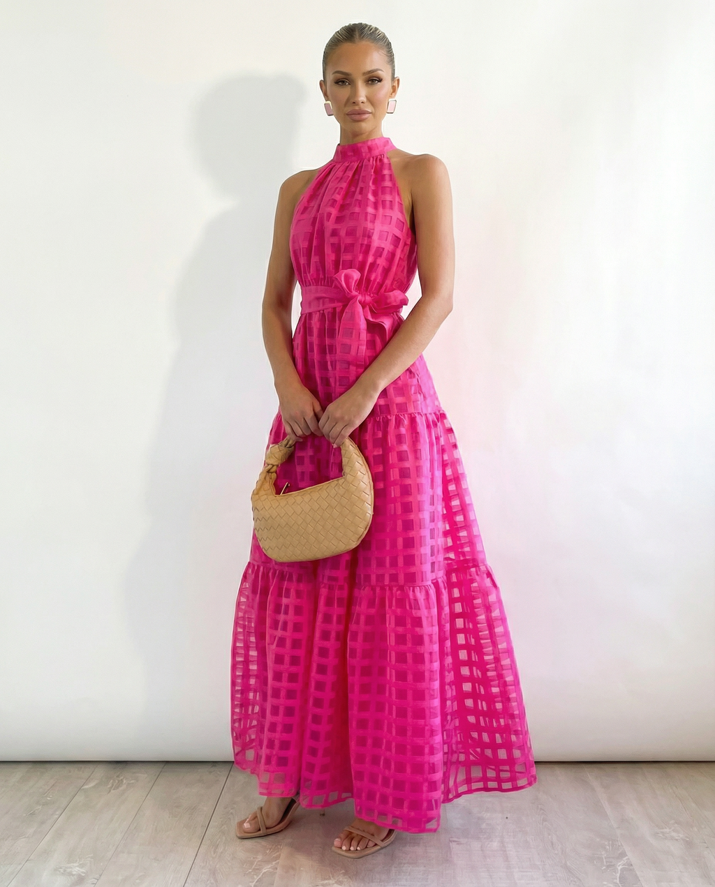 EVIE | Halter Neck Tie Waist Tiered Maxi Dress